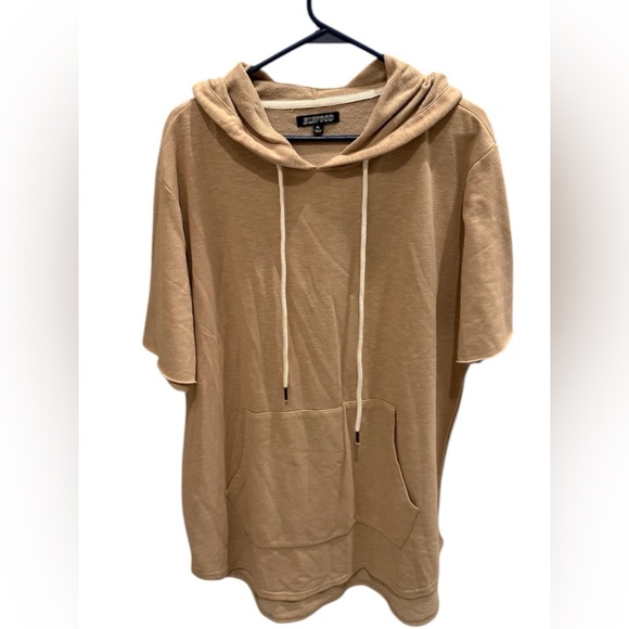 Elwood Men’s Short Sleeve Hoodie Beige Streetwear Oversized Pullover Size XL - Picture 1 of 3